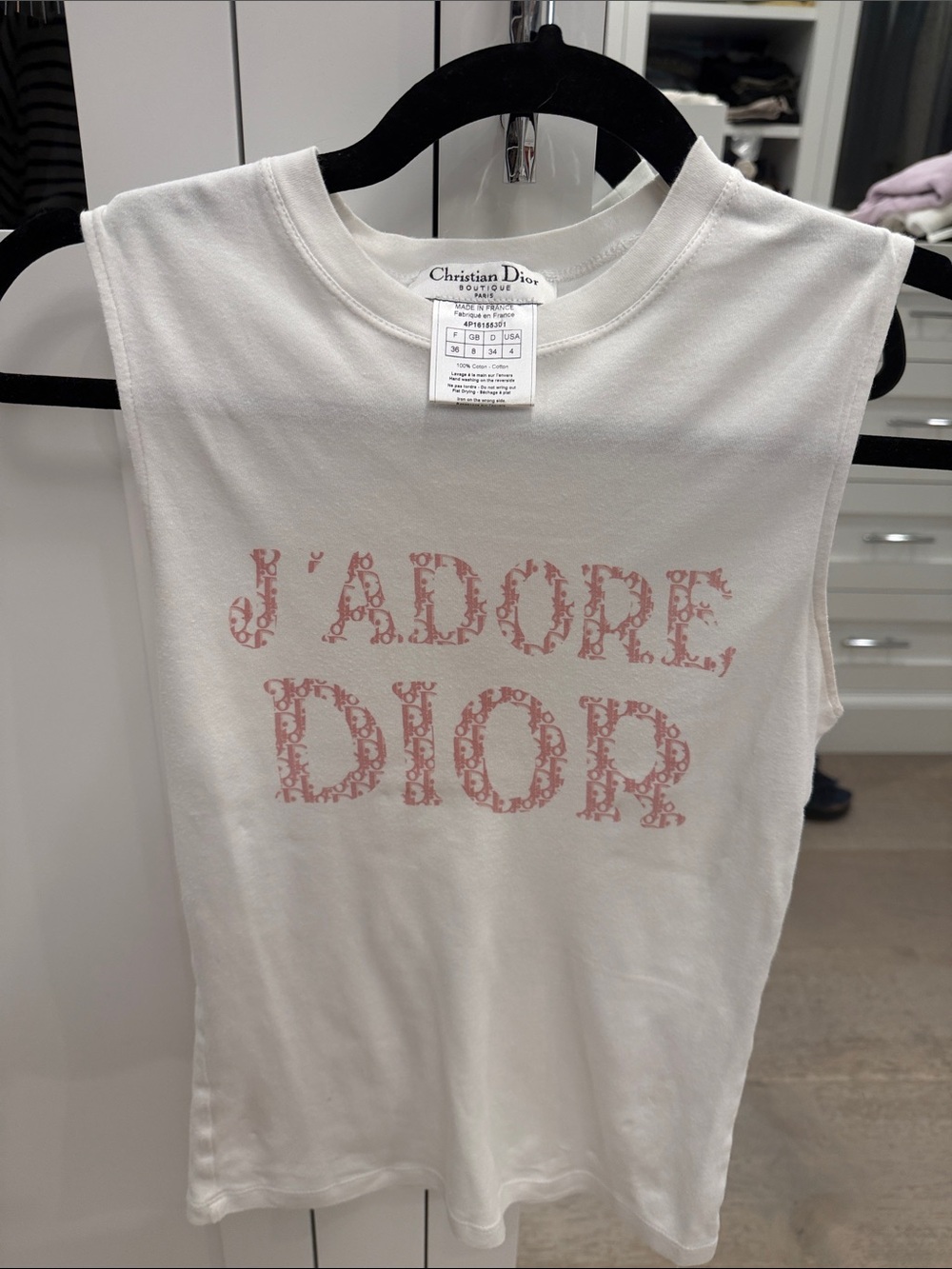 Dior White Tank Top with Pink 'J'Adore Dior' Logo - Picture 1 of 6